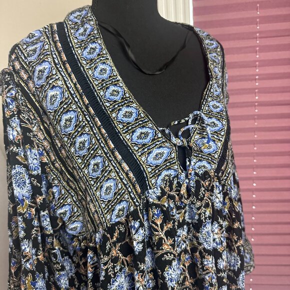 Free People Moonlight Dance Dress Size Med Blue Tunic flare sleeves boho - Picture 3 of 8